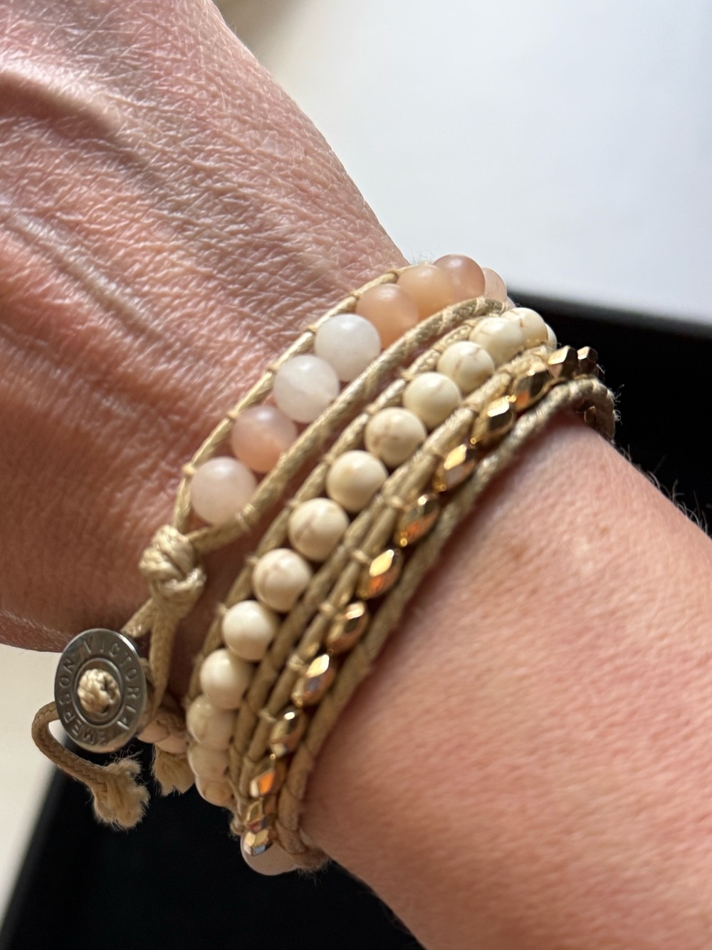 Victoria Emerson Multi-Strand Beaded Wrap Bracelet in Beige and Peach - Jewelry